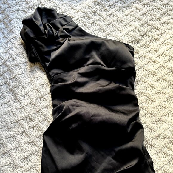 Cache Black Satin One-shoulder Bodycon Size 2 Women's Stretchy Party Dress - Picture 12 of 15